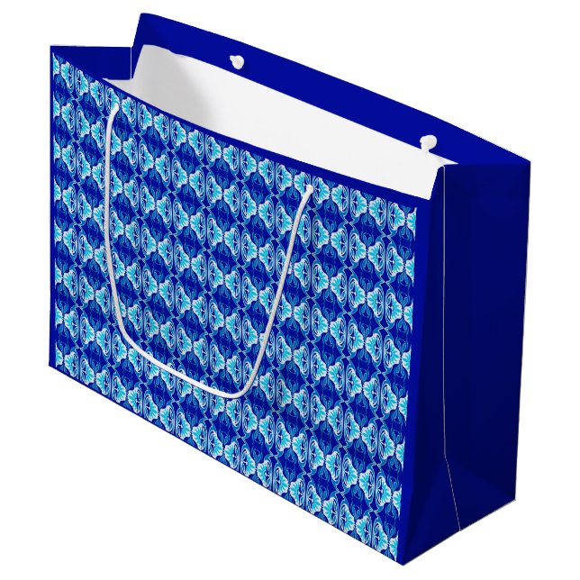 Art Deco wallpaper pattern - cobalt blue and white Large Gift Bag (Front Angled)