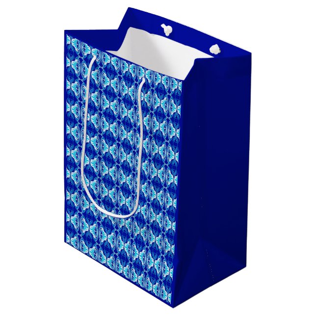 Art Deco wallpaper pattern - cobalt blue and white Medium Gift Bag (Front Angled)