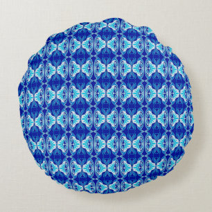 Art Deco wallpaper pattern - cobalt blue and white Round Cushion