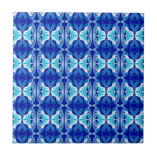 Art Deco wallpaper pattern - cobalt blue and white Tile (Front)