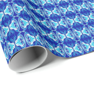 Art Deco wallpaper pattern - cobalt blue and white Wrapping Paper