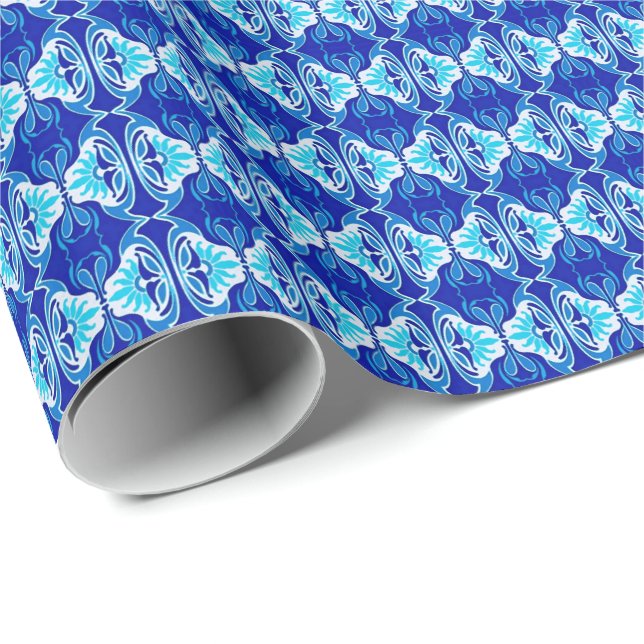 Art Deco wallpaper pattern - cobalt blue and white Wrapping Paper (Roll Corner)