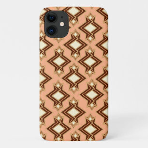 Art Deco Wallpaper Pattern, Coral and Brown iPhone 11 Case