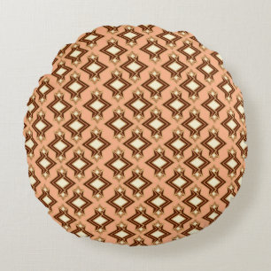 Art Deco Wallpaper Pattern, Coral and Brown Round Cushion