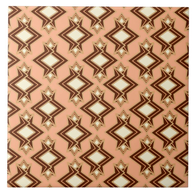 Art Deco Wallpaper Pattern, Coral and Brown Tile (Front)