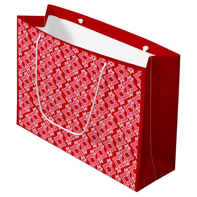 Art Deco Wallpaper Pattern, Dark Red and Pink Large Gift Bag (Front Angled)