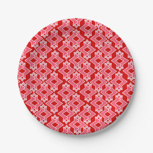 Art Deco Wallpaper Pattern, Dark Red and Pink Paper Plate