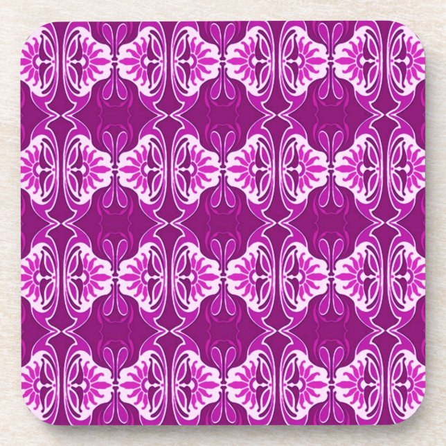 Art Deco wallpaper pattern - deep purple and white Coaster (Front)