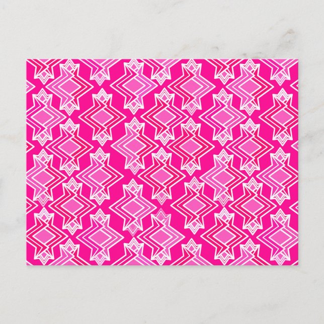 Art Deco Wallpaper Pattern, Fuchsia Pink Postcard (Front)