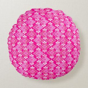 Art Deco Wallpaper Pattern, Fuchsia Pink Round Cushion