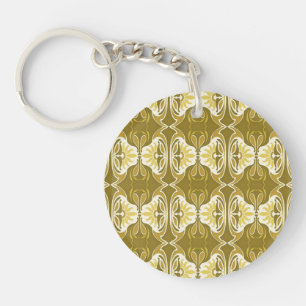 Art Deco wallpaper pattern - gold and white Key Ring