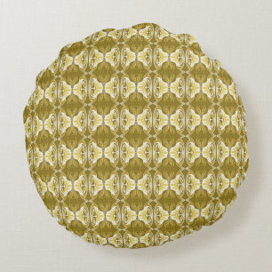 Art Deco wallpaper pattern - gold and white Round Cushion