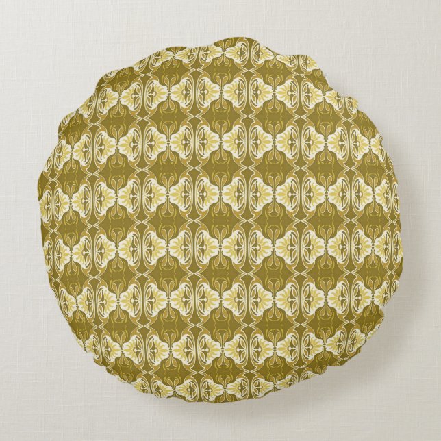 Art Deco wallpaper pattern - gold and white Round Cushion (Back)