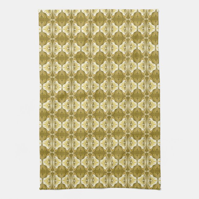 Art Deco wallpaper pattern - gold and white Tea Towel (Vertical)