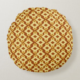 Art Deco Wallpaper Pattern, Golden Brown Round Cushion