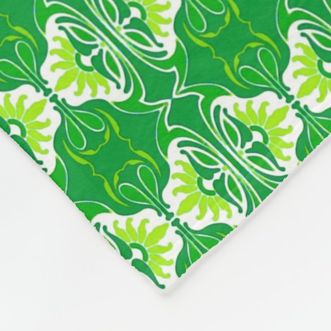 Art Deco wallpaper pattern - green and white Fleece Blanket (Corner)