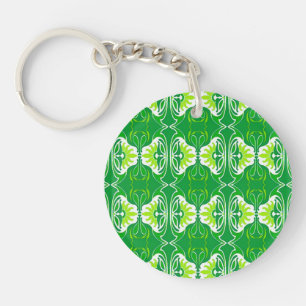 Art Deco wallpaper pattern - green and white Key Ring