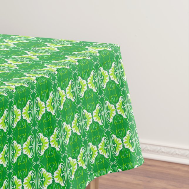 Art Deco wallpaper pattern - green and white Tablecloth (In Situ)