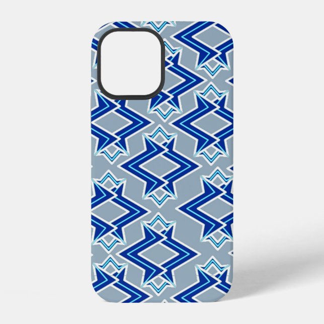 Art Deco Wallpaper Pattern, Grey / Grey and Blue iPhone Case (Back)