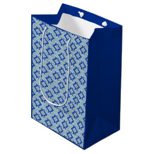 Art Deco Wallpaper Pattern, Grey / Grey and Blue Medium Gift Bag