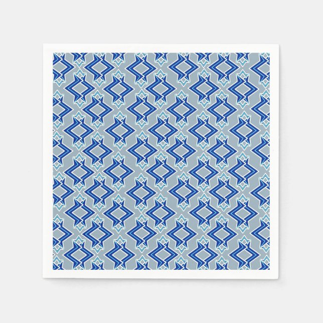 Art Deco Wallpaper Pattern, Grey / Grey and Blue Napkin (Front)