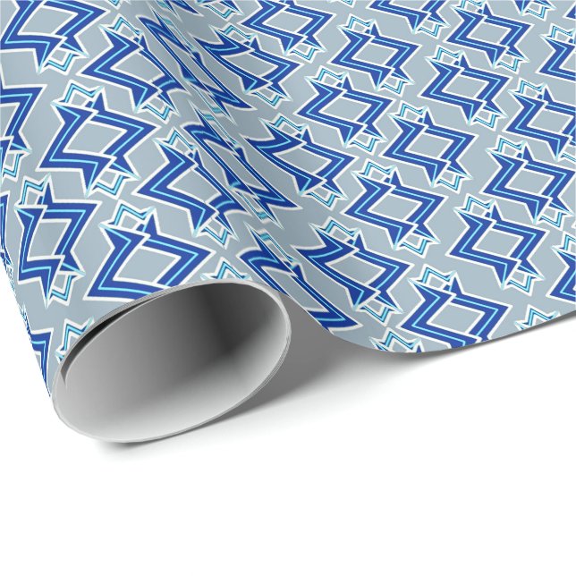 Art Deco Wallpaper Pattern, Grey / Grey and Blue Wrapping Paper (Roll Corner)