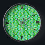 Art Deco Wallpaper Pattern, Jade Green Wall Clock<br><div class="desc">Art Deco geometric wallpaper pattern in shades of turquoise,  blue and pale green on a deep jade green background</div>