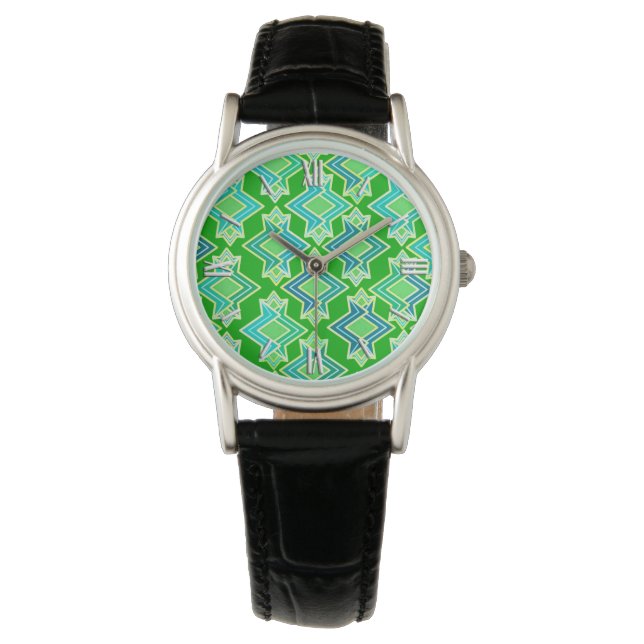 Art Deco Wallpaper Pattern, Jade Green Watch (Front)