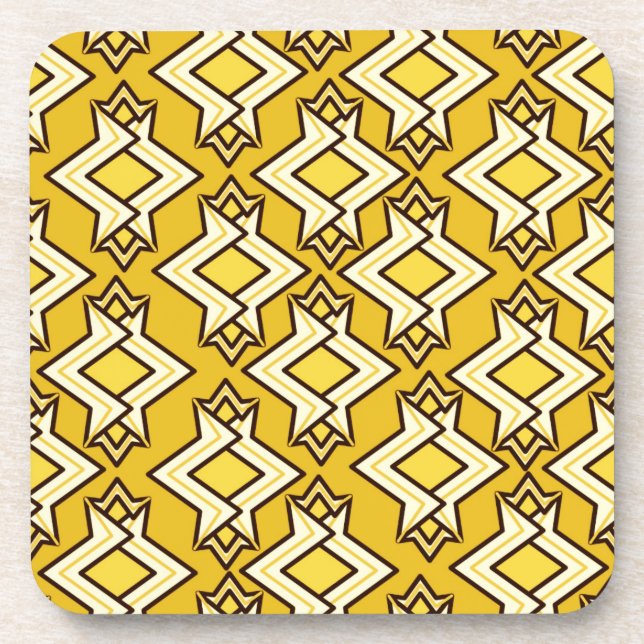 Art Deco Wallpaper Pattern, Mustard Gold Coaster (Front)