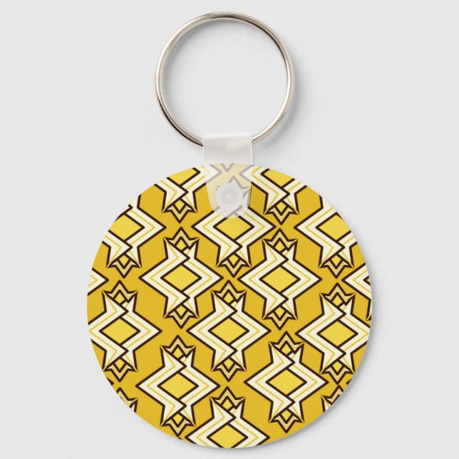 Art Deco Wallpaper Pattern, Mustard Gold Key Ring (Front)
