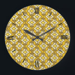 Art Deco Wallpaper Pattern, Mustard Gold Large Clock<br><div class="desc">Art Deco geometric wallpaper pattern in cream,  black and gold on a deep mustard gold / yellow background</div>