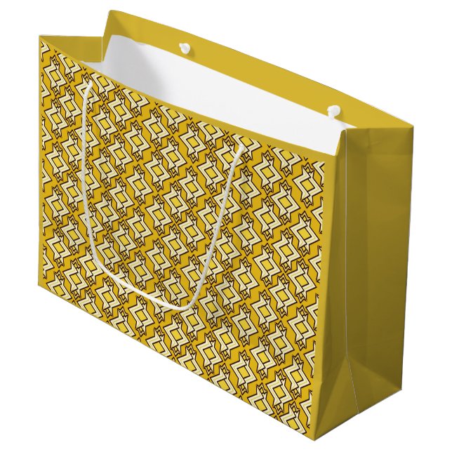 Art Deco Wallpaper Pattern, Mustard Gold Large Gift Bag (Front Angled)