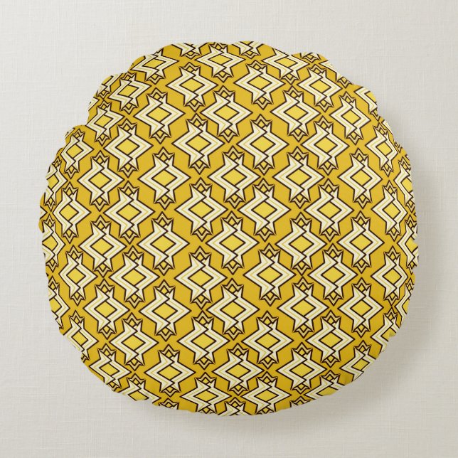Art Deco Wallpaper Pattern, Mustard Gold Round Cushion (Front)