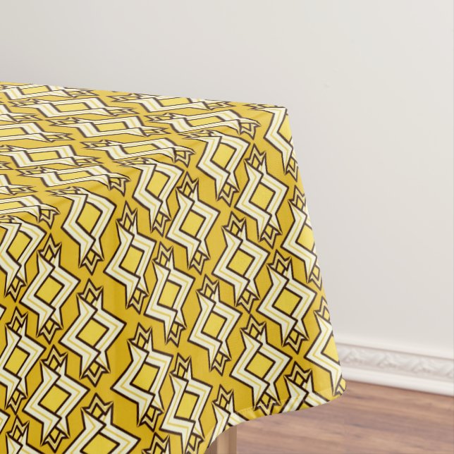 Art Deco Wallpaper Pattern, Mustard Gold Tablecloth (In Situ)