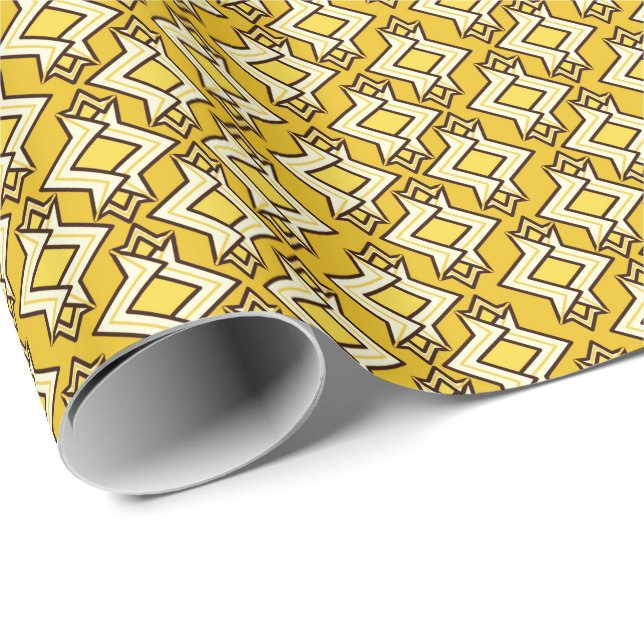 Art Deco Wallpaper Pattern, Mustard Gold Wrapping Paper (Roll Corner)