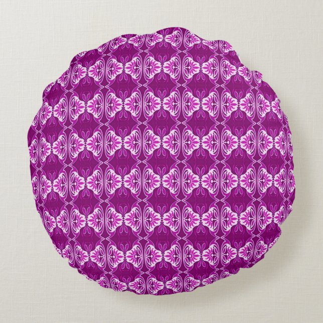 Art Deco wallpaper pattern - purple and white Round Cushion (Back)