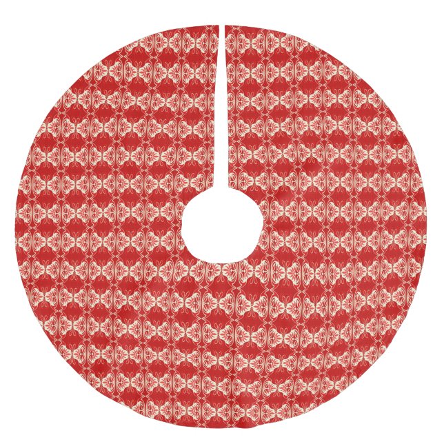 Art Deco wallpaper pattern - red and white Brushed Polyester Tree Skirt (Front)