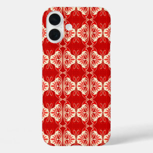 Art Deco wallpaper pattern - red and white iPhone 16 Plus Case