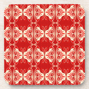 Art Deco wallpaper pattern - red and white Coaster