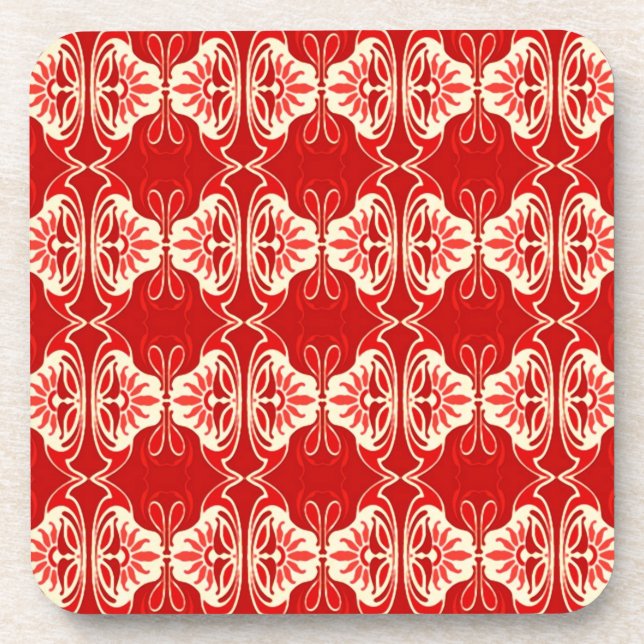 Art Deco wallpaper pattern - red and white Coaster (Front)