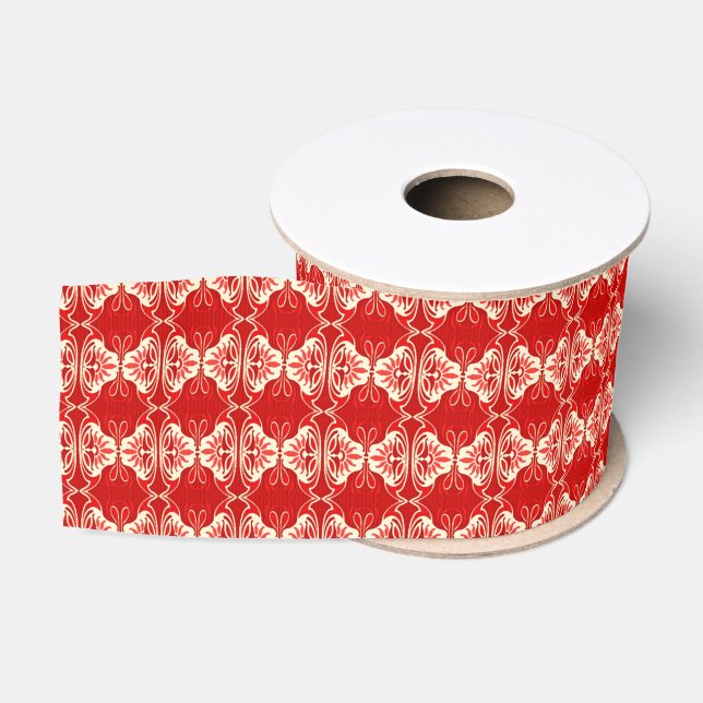 Art Deco wallpaper pattern - red and white Grosgrain Ribbon (Spool)