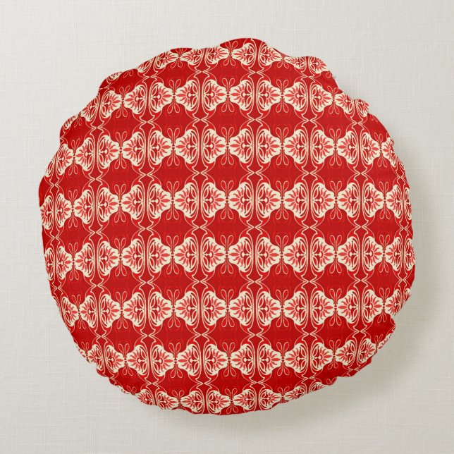 Art Deco wallpaper pattern - red and white Round Cushion (Back)