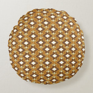 Art Deco Wallpaper Pattern, Tan and Brown Round Cushion