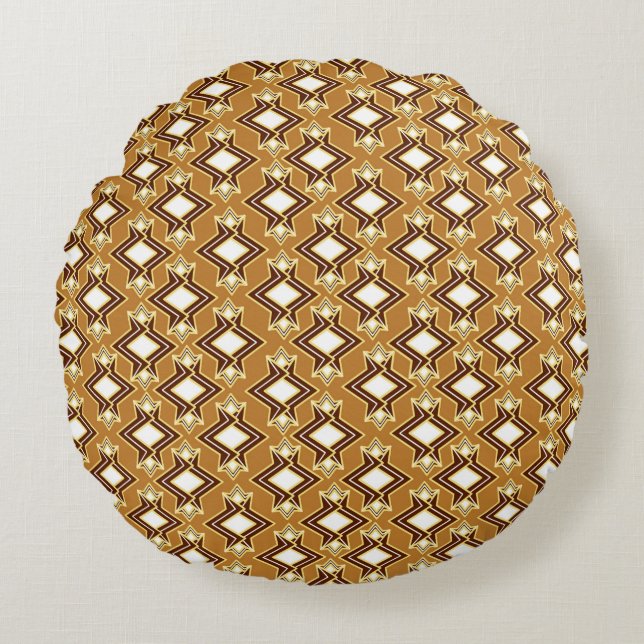 Art Deco Wallpaper Pattern, Tan and Brown Round Cushion (Front)