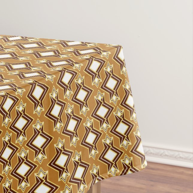 Art Deco Wallpaper Pattern, Tan and Brown Tablecloth (In Situ)