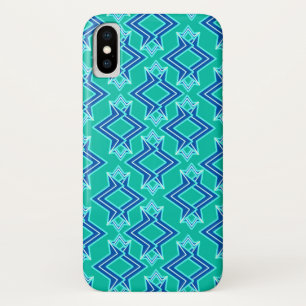 Art Deco Wallpaper Pattern, Turquoise and Cobalt iPhone X Case