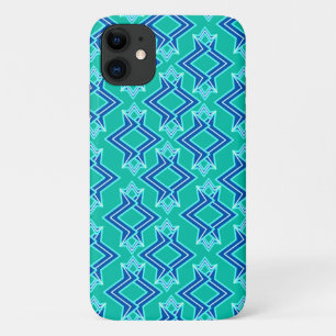 Art Deco Wallpaper Pattern, Turquoise and Cobalt iPhone 11 Case