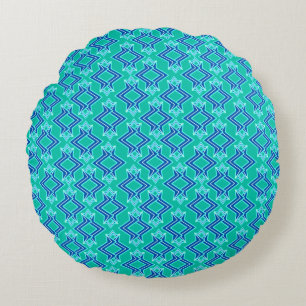Art Deco Wallpaper Pattern, Turquoise and Cobalt Round Cushion
