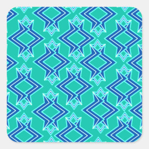 Art Deco Wallpaper Pattern, Turquoise and Cobalt Square Sticker