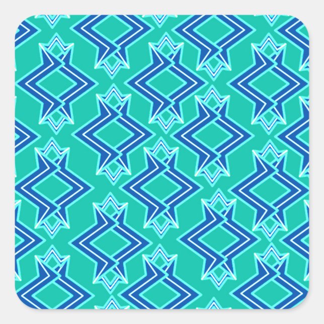 Art Deco Wallpaper Pattern, Turquoise and Cobalt Square Sticker (Front)
